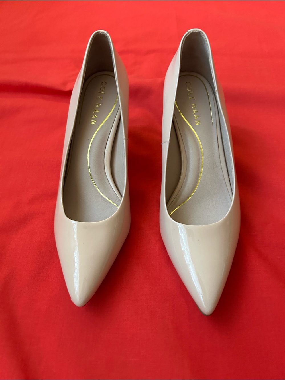 Cole Haan Beige Patent Pointed-Toe Pumps